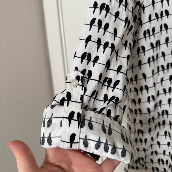 Jane Delancey Shirt Womens L White Black Parrot Bird Wire Long Sleeve Button Up - Picture 4 of 12
